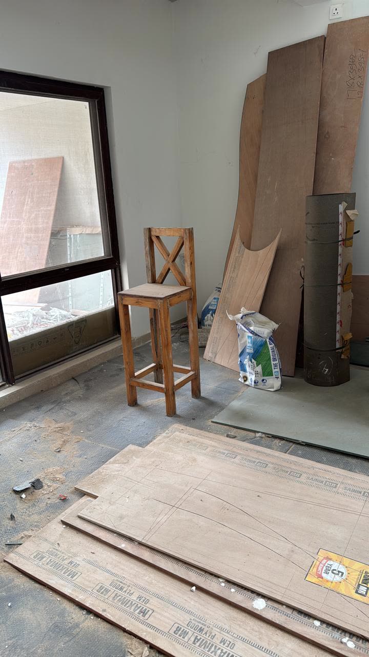 Plywood cut and marked for carpentry